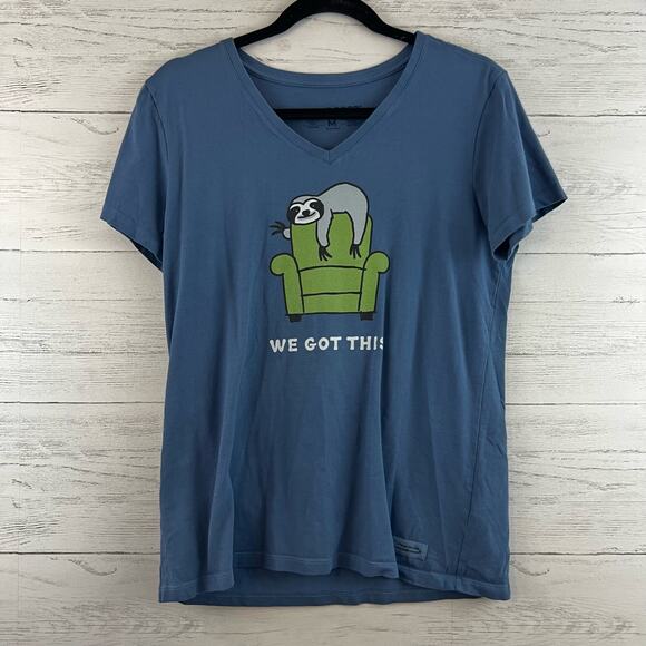 Life is Good Sloth Blue V Neck Crusher Tee Size M - Picture 1 of 6